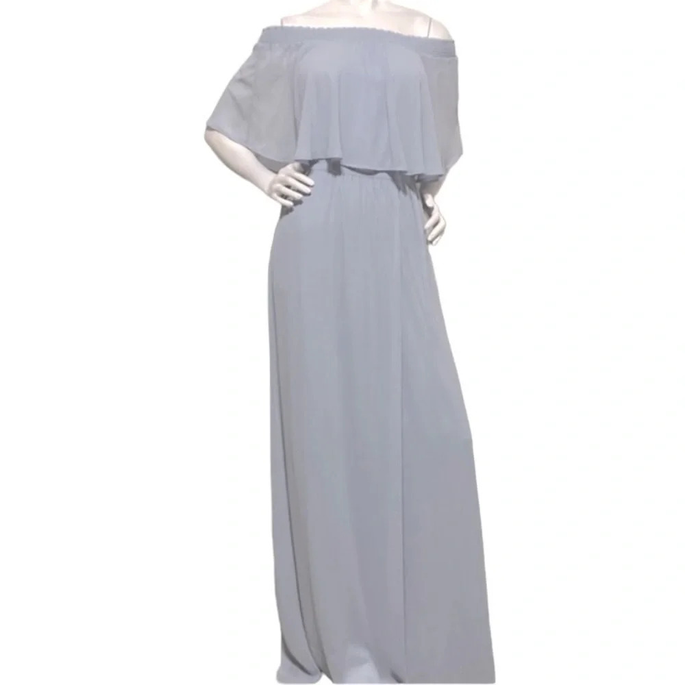 Show Me Your Mumu "NEW" Blue Chiffon Off The Shoulder Hacienda Maxi Dress Size M